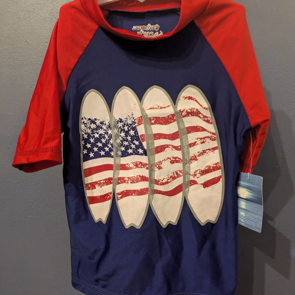 Joe Boxer USA Short Sleeve Rash Guard UPF 50 Boys XS 4/5 Swim Shirt New